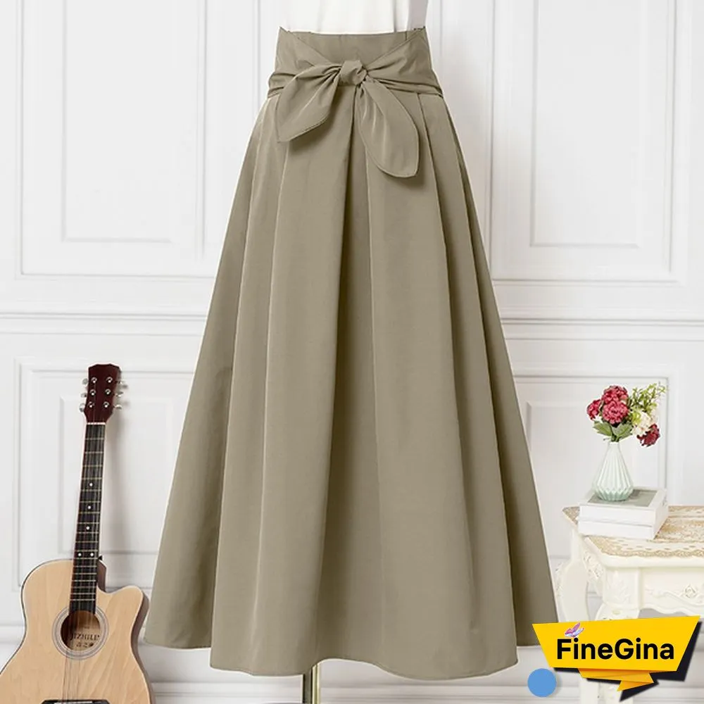 Summer Women Skirts Long Dress High Waist Bowknot Party Holiday Casual Pleated Umbrella Skirt Plus Size 4#