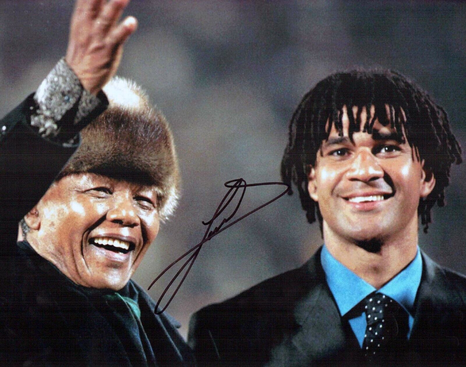 Ruud GULLIT Signed Autograph 14x11 Photo Poster painting with Nelson MANDELA AFTAL COA