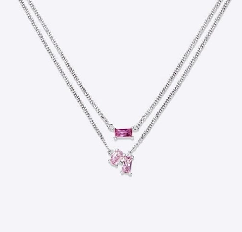 Copper Minimalist Solid Color Inlay Zircon Rings Necklace