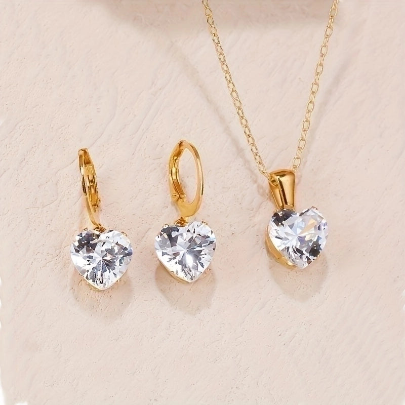 Luxurious Minimalist Heart Shape 304 Stainless Steel Zircon Gold Plated Plating Inlay Necklace