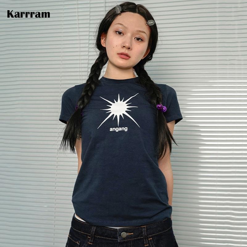 Jangj Japanese Grunge Print T-shirts Y2k Harajuku Short Sleeve Tee Shirt Korean Fashion Vintage Dark Aesthetics Tops E-girl
