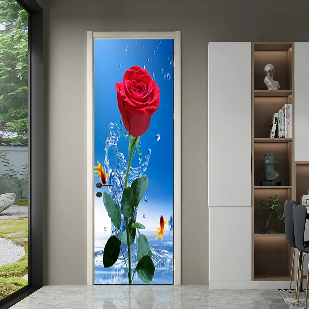 Athvotar 3D Mermaid Watercolor Scales Door Sticker Self Adhesive Wallpaper DIY Renovation Waterproof Poster Home Decor Decal