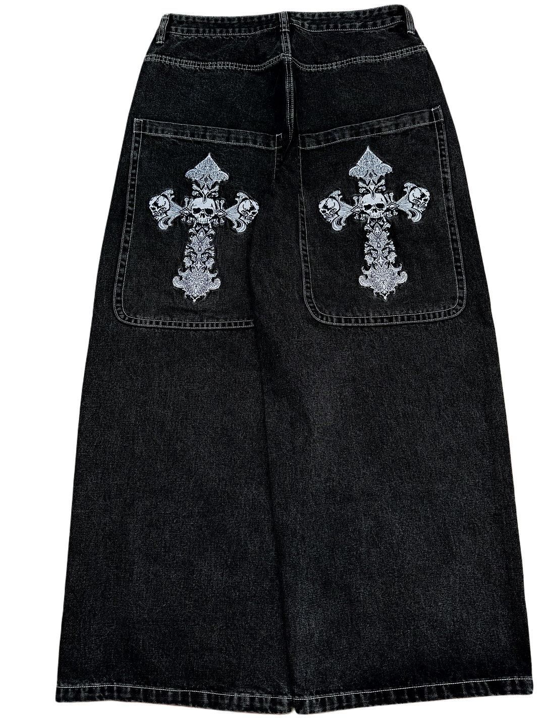 Black Wideleg  Skull Cross Jeans