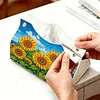 DIY Diamond Art Tissue Box Holder Sunflower PU Leather Diamond Art Desktop Organizer Resin Rhinestone Storage Organizers Gem Art Home Office Decor Craft Gift