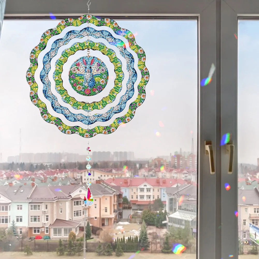 DIY Diamond Painting Rotating Wind Chime Diamond Art Hanging Pendant (Rabbit)