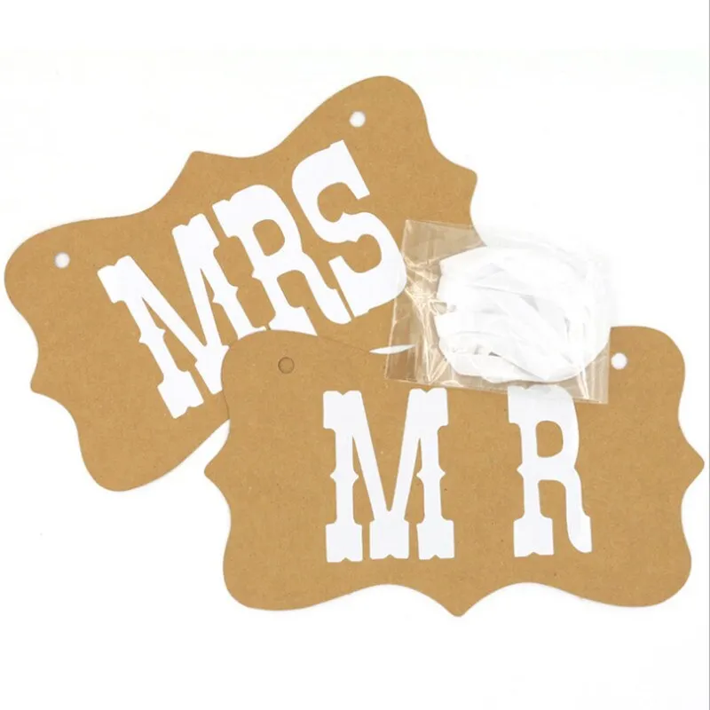 2pcs/set Large 35cm MR&MRS Banner Wedding Decorations Wedding Chair Decoration Flag Just Married Wooden Banner Wedding Favors-S