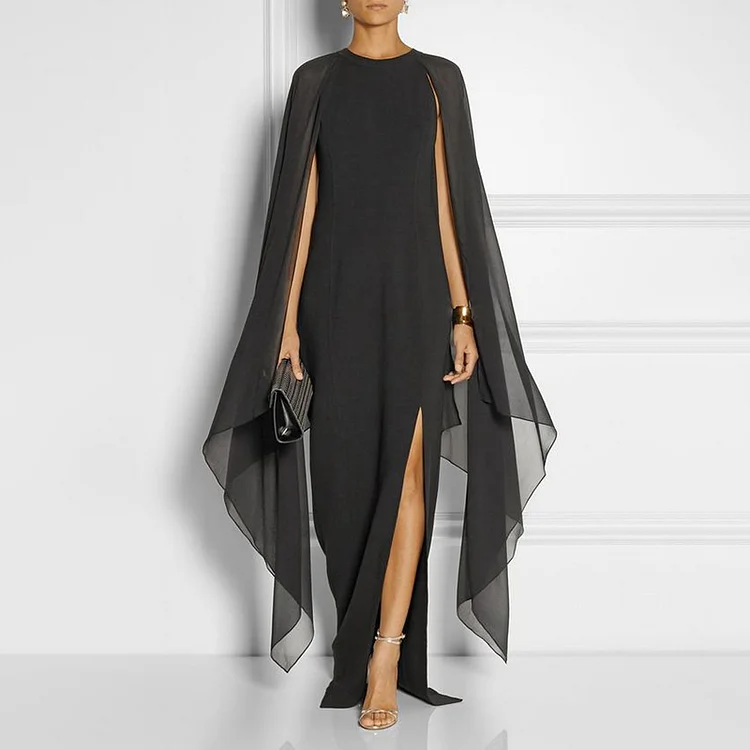 Elegant Sleeveless Shawl Chiffon Dress