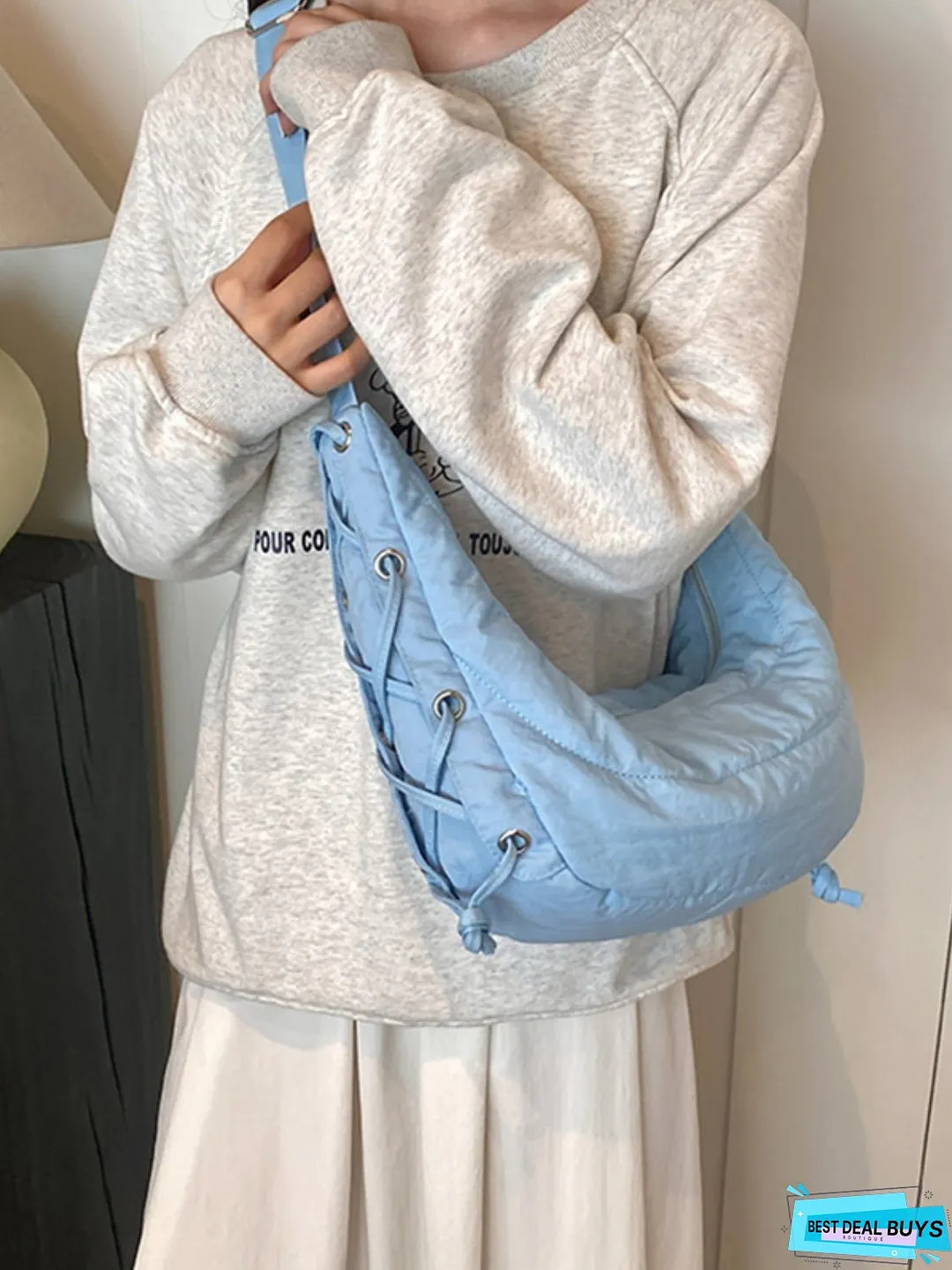 Lace-Up Polyester Crossbody Bag