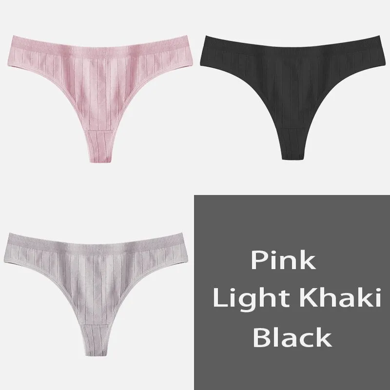 FINETOO Women's Underpants Sexy Lingerie Cotton G-String 3Pcs Panties Comfortable Thong Low-Rise Underwear Women String Intimate