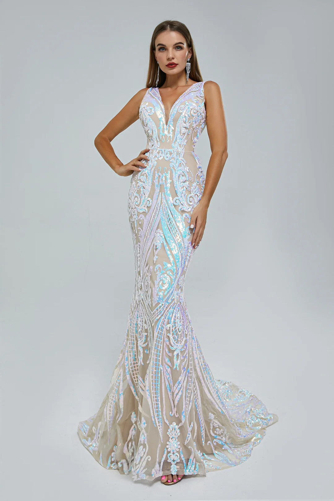 Bellasprom V-Neck Sleeveless Prom Dress Sequins Mermaid Long