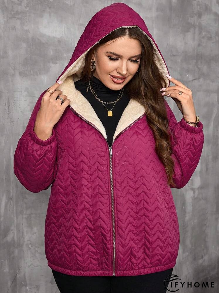 Plus Size Women's Solid Color Long Sleeve Zip Up Hooded Casual  Coat, Winter | IFYHOME