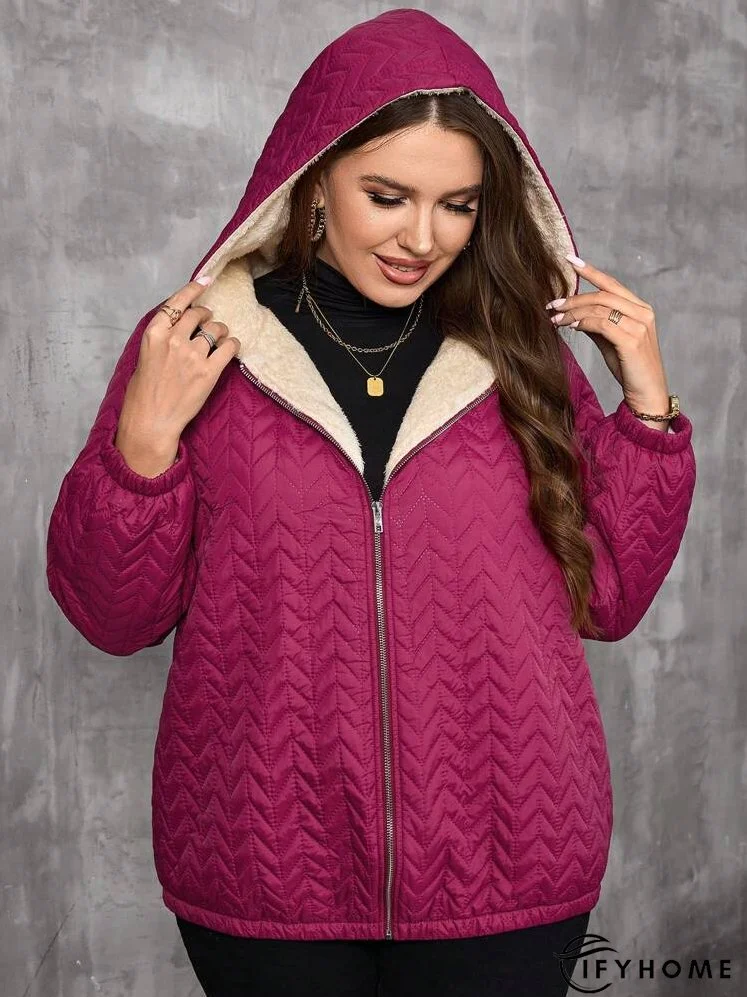 Plus Size Women's Solid Color Long Sleeve Zip Up Hooded Casual  Coat, Winter | IFYHOME
