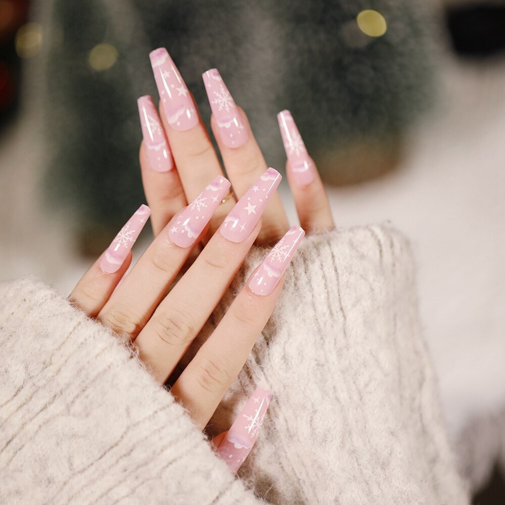 Press on nails Christmas Coffin False Nails Fake nail with design Detachable Wearable Ballerina Fake Nails Full Cover Nail Tips
