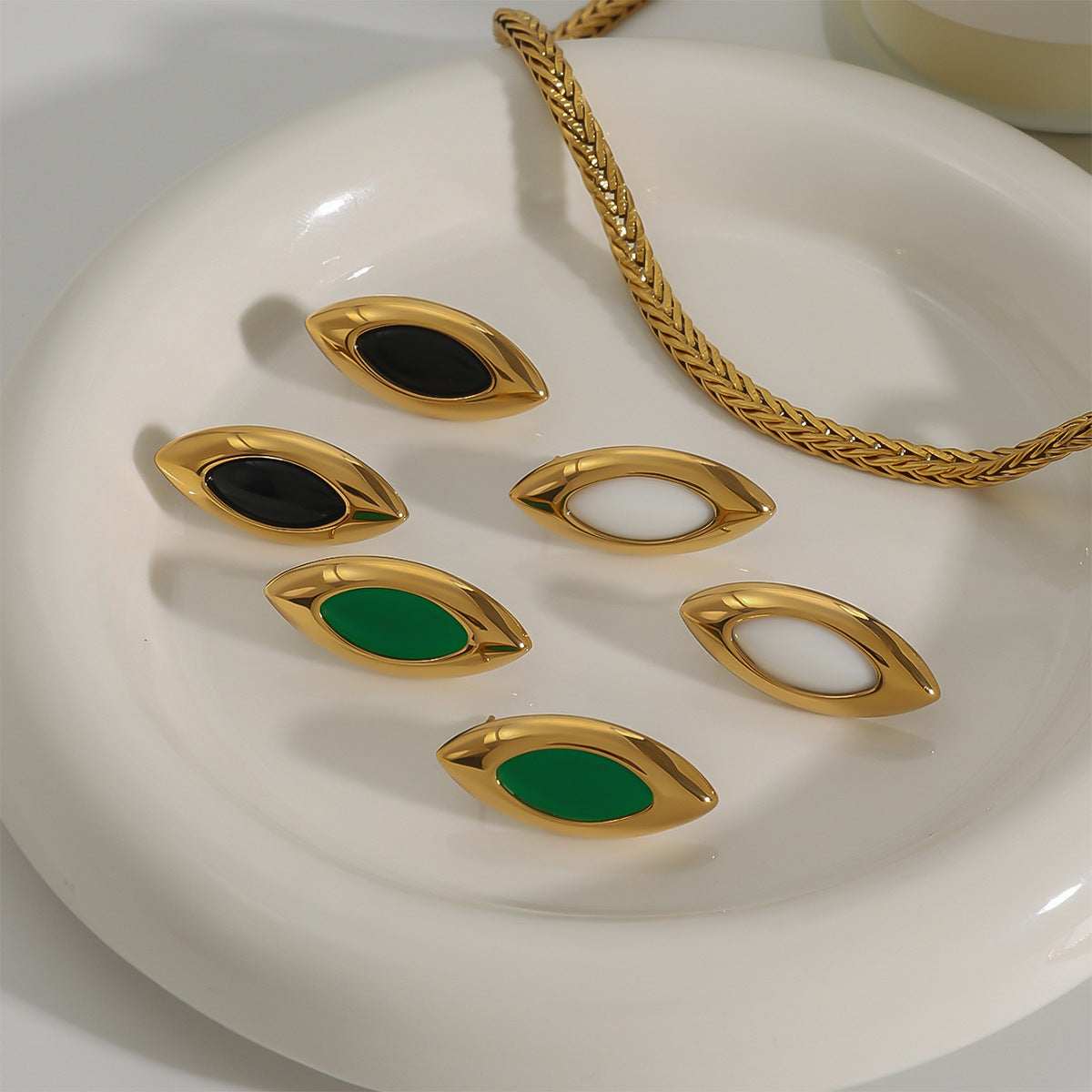 Jie Ding Stainless Steel Agate Earrings Retro Earrings Titanium Steel Earrings Earrings