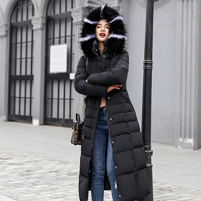 NEEDBO Winter Jacket Women with Fur Hood Plus Size Warm Long Winter Jacket and Coat for Women Doudoune Down Coat Lady Parka