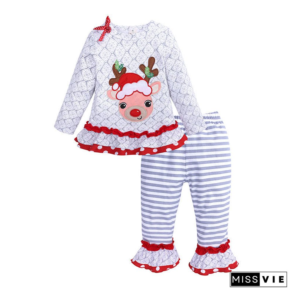 2-piece Baby/Toddler Gril Long Sleeve Scoop Neck Animal Printed With Set Pants