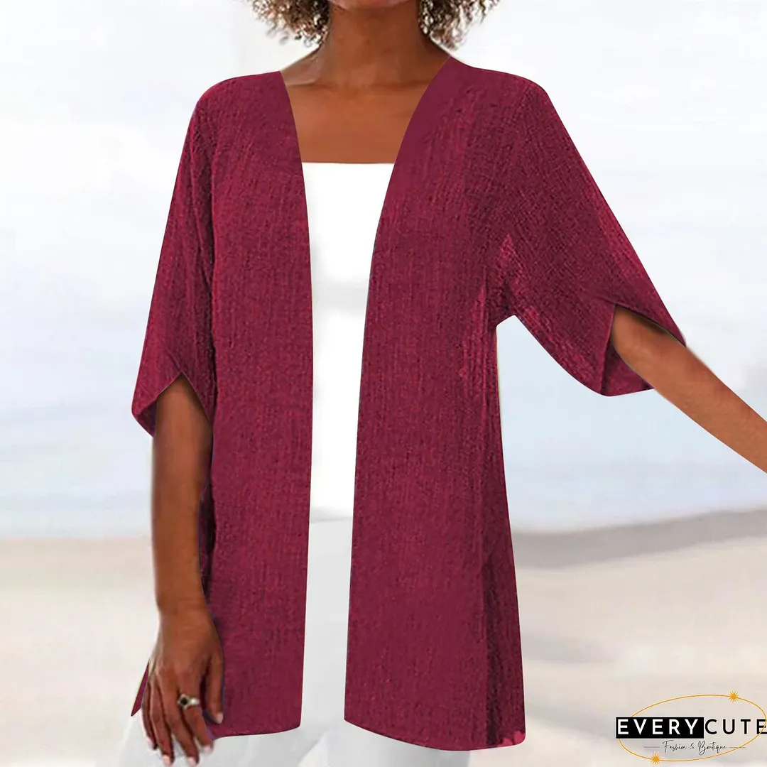 Women Half Sleeve Scoop Neck Solid Cardigan Tops