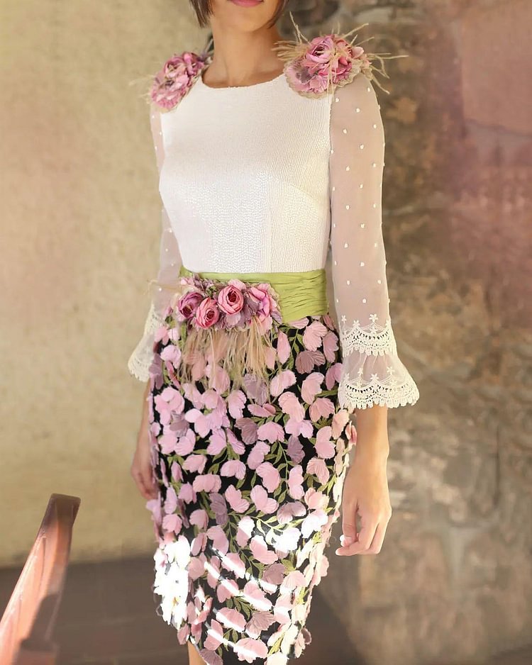 Elegant floral wrap hip midi dress
