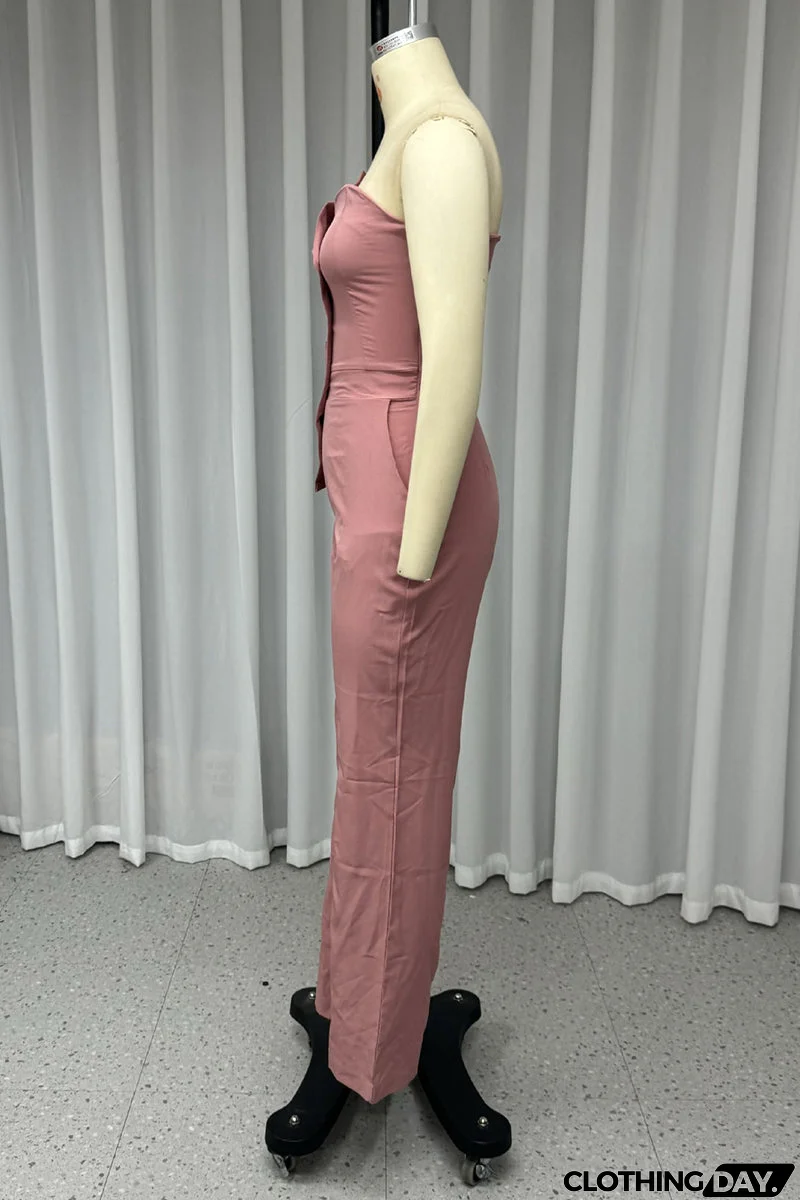 Casual Street Solid Color Buttons Irregular Strapless Regular Jumpsuits