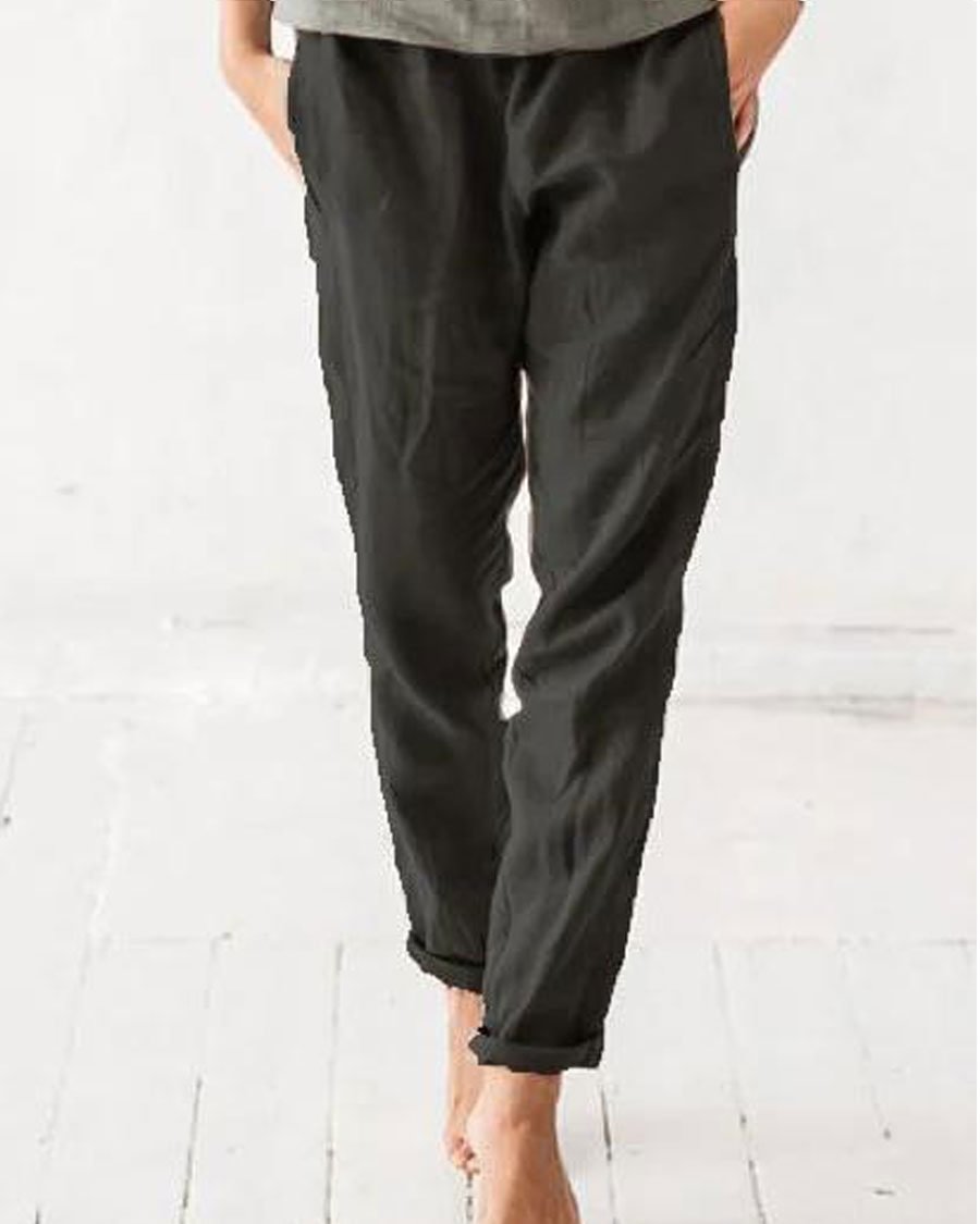 Elastic Waist Solid Color Cotton Linen Casual Women's Pants