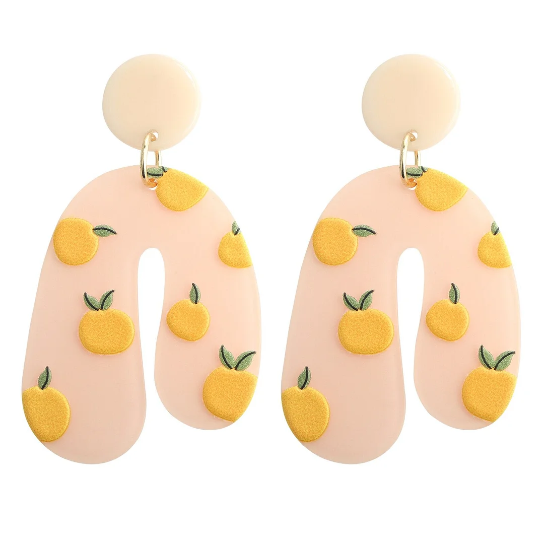 Dvacaman 2021 Fashion Multi-type Geometric Hand Painted Cartoon Fruits Flower Acrylic Resin Drop Earrings Women Colorful Jewelry