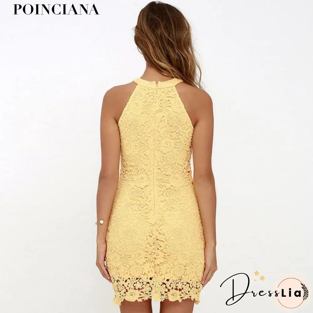 Lace Dress Girls Club Wear Yellow Halter Coral Cocktail Party Vestidos Festa Sexy Sheath