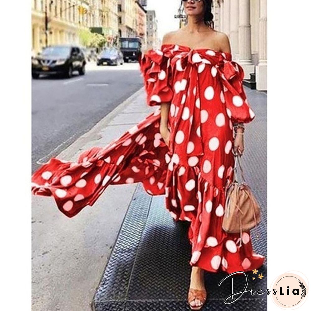 Women's Off-shoulder Polka Dot Summer Casual Boho Holiday Maxi Dress