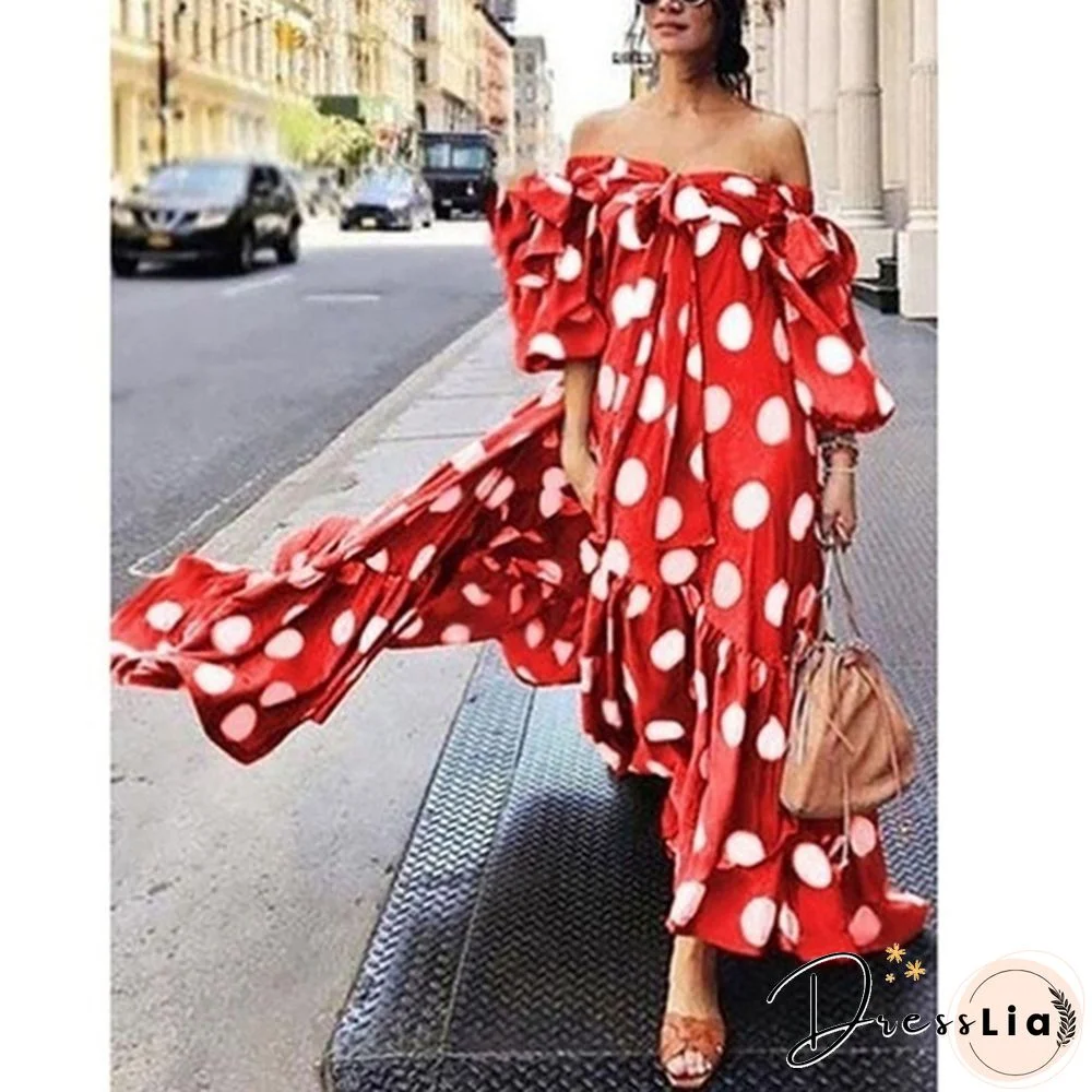 Women's Off-shoulder Polka Dot Summer Casual Boho Holiday Maxi Dress