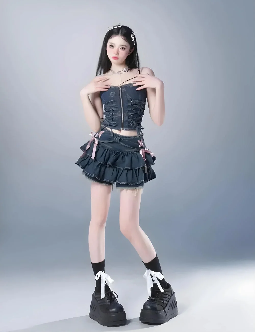 Brownm Low Rise Denim Mini Skort