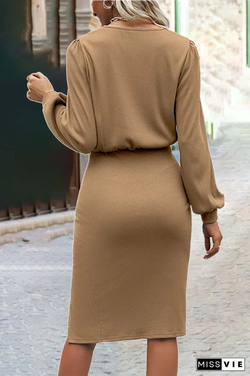 Fashion Solid O Neck One Step Skirt Dresses(6 Colors)