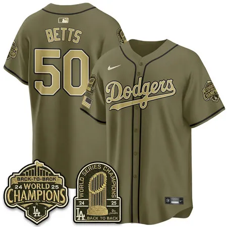 Youth Los Angeles Dodgers #50 Mookie Betts Olive New Era 2026 Armed Forces Day Jersey K0I4