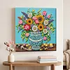 Framed Sunflower Blue Vase -  DIY Button Art Painting Kit for Creativity DIY Pearl Dot Crafts for Gift Home Wall Decor 30*30CM