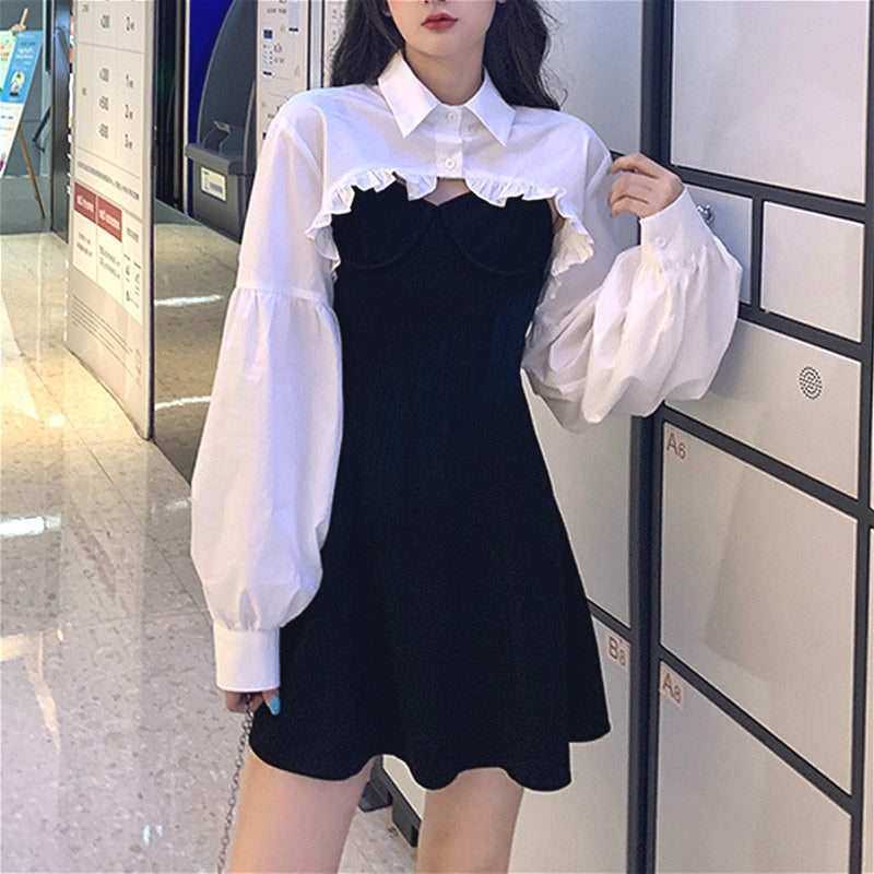 Llyge hoco dresses Elegant Party Dress Women Long Sleeve Sweet Empire High Street Mini Dress Gothic Y2k Dress Korean Summer  Female Outfits llyge