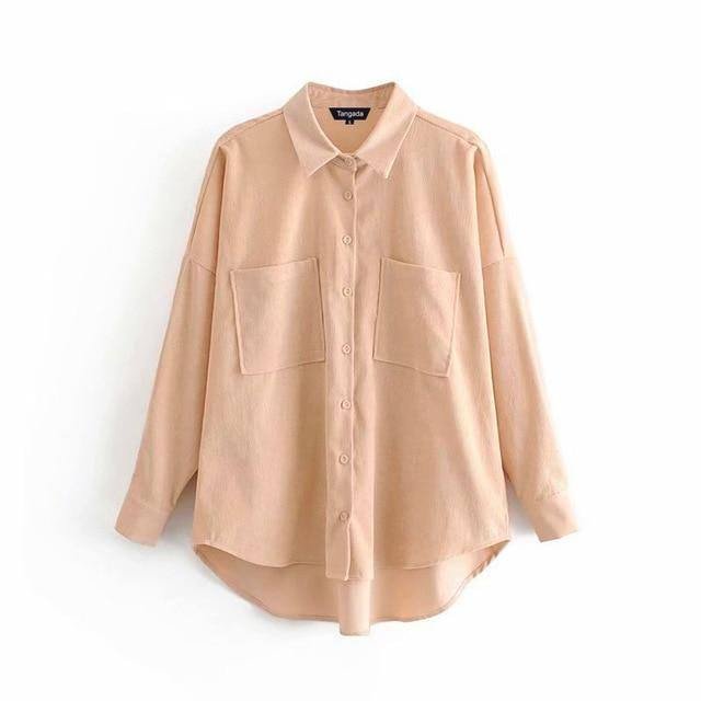 Tangada Women Preppy Oversize Corduroy Shirt Blusas Mujer De Moda Boyfriend Style Shirt Womens Tops 6P59