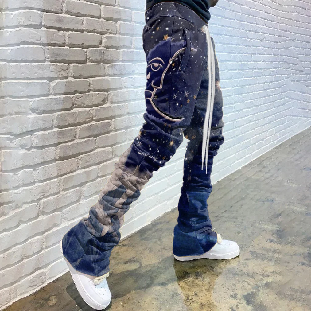 Casual Print Drawstring Flared Trousers