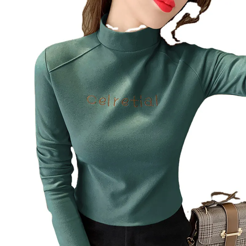 Brownm Brownm Velvet Warm Half High Collar Bottom Shirt Female Autumn And Winter Inside The Versatile 2023 New Long-Sleeved T-Shirt Female Jacket Foreign Style