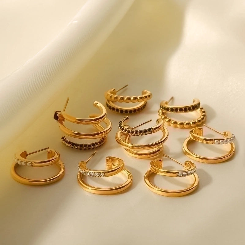 1 Pair Fashion Geometric Gold Plated 304 Stainless Steel Artificial Diamond Earrings