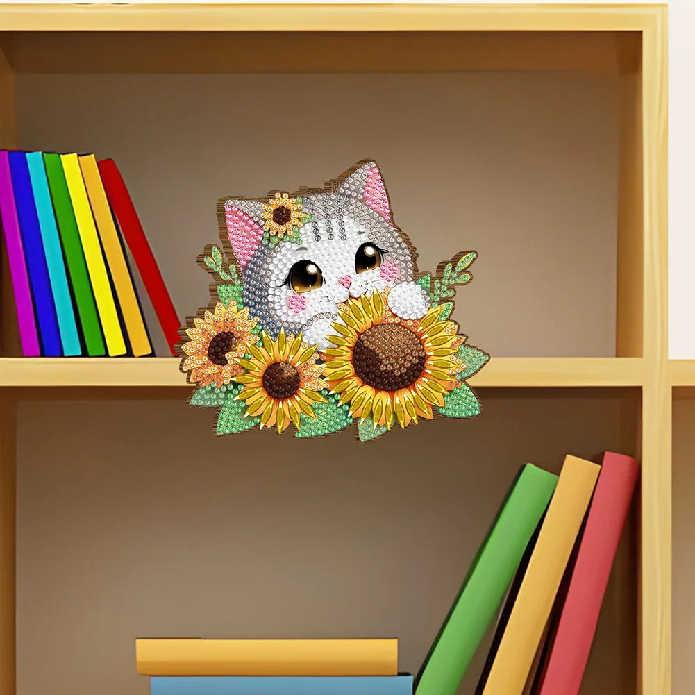 2Pcs Sunflower Cat Diamond Painting Door Corner Sign Rhinestone Door Frame Decor