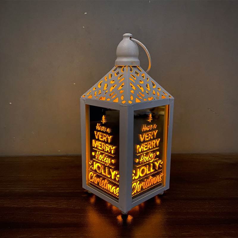 Christmas wrought iron lantern glowing decoration
