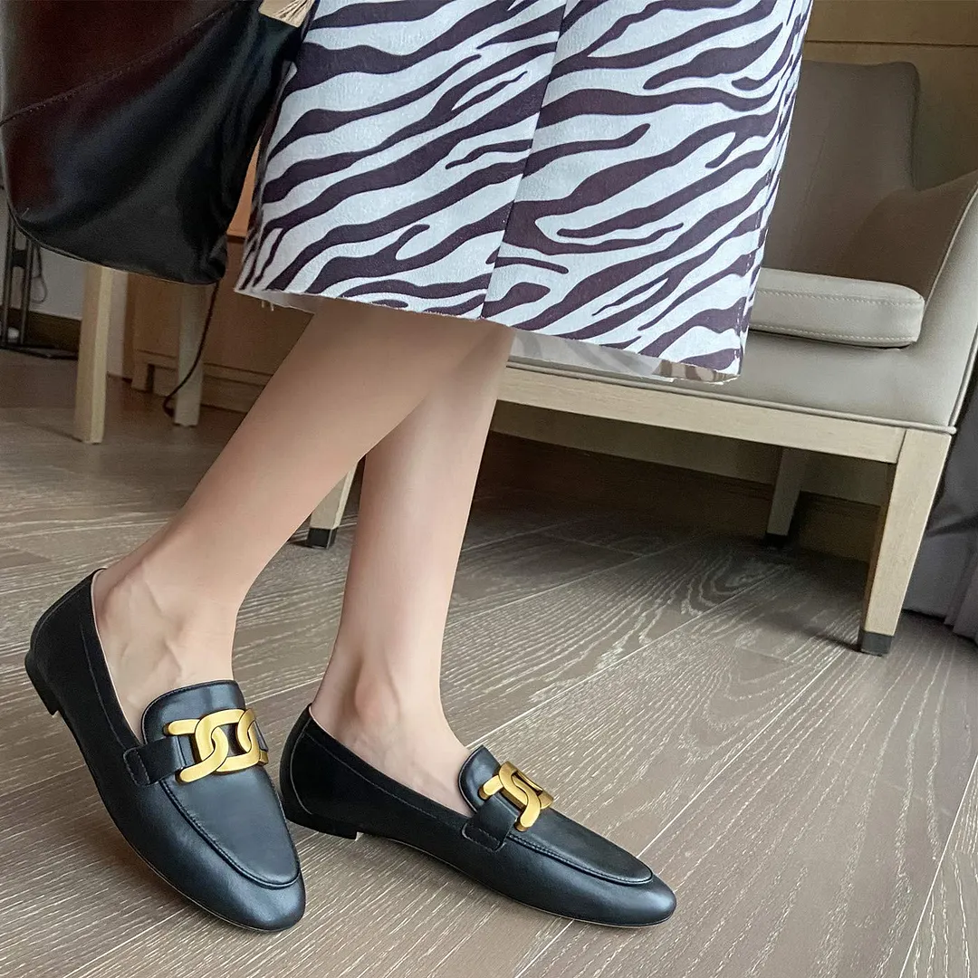 Women's Loafers Low Heel Flats Lady Work Lock Decoration Mules Shoes-vocosishoes