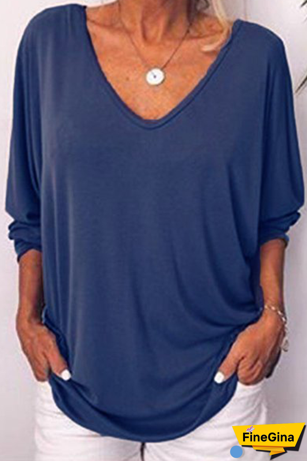 Casual Solid Buckle V Neck T-Shirts(5 Colors)