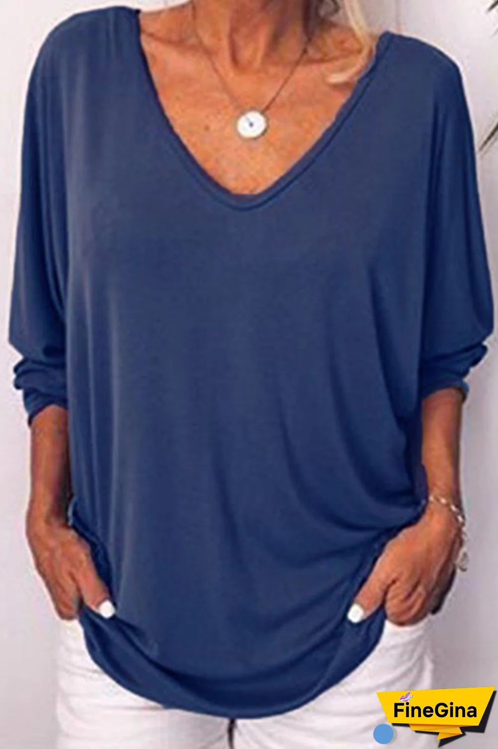 Casual Solid Buckle V Neck T-Shirts(5 Colors)