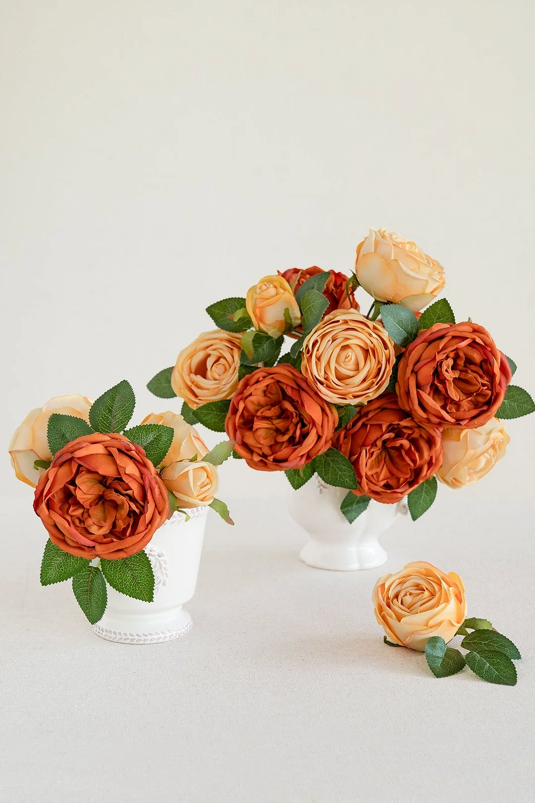 3.5" Silk Austin Rose & 3" Cabbage Rose with Stem - 3 Styles