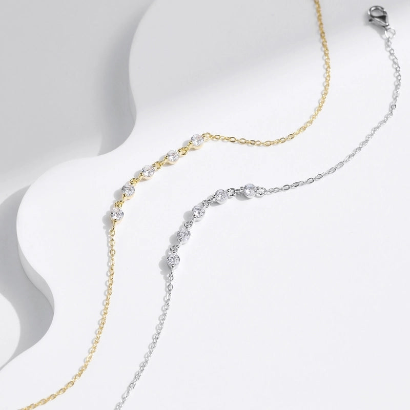 Round Brilliant 925 Sterling Silver Cable Chain Bracelets IG Style Elegant Shiny