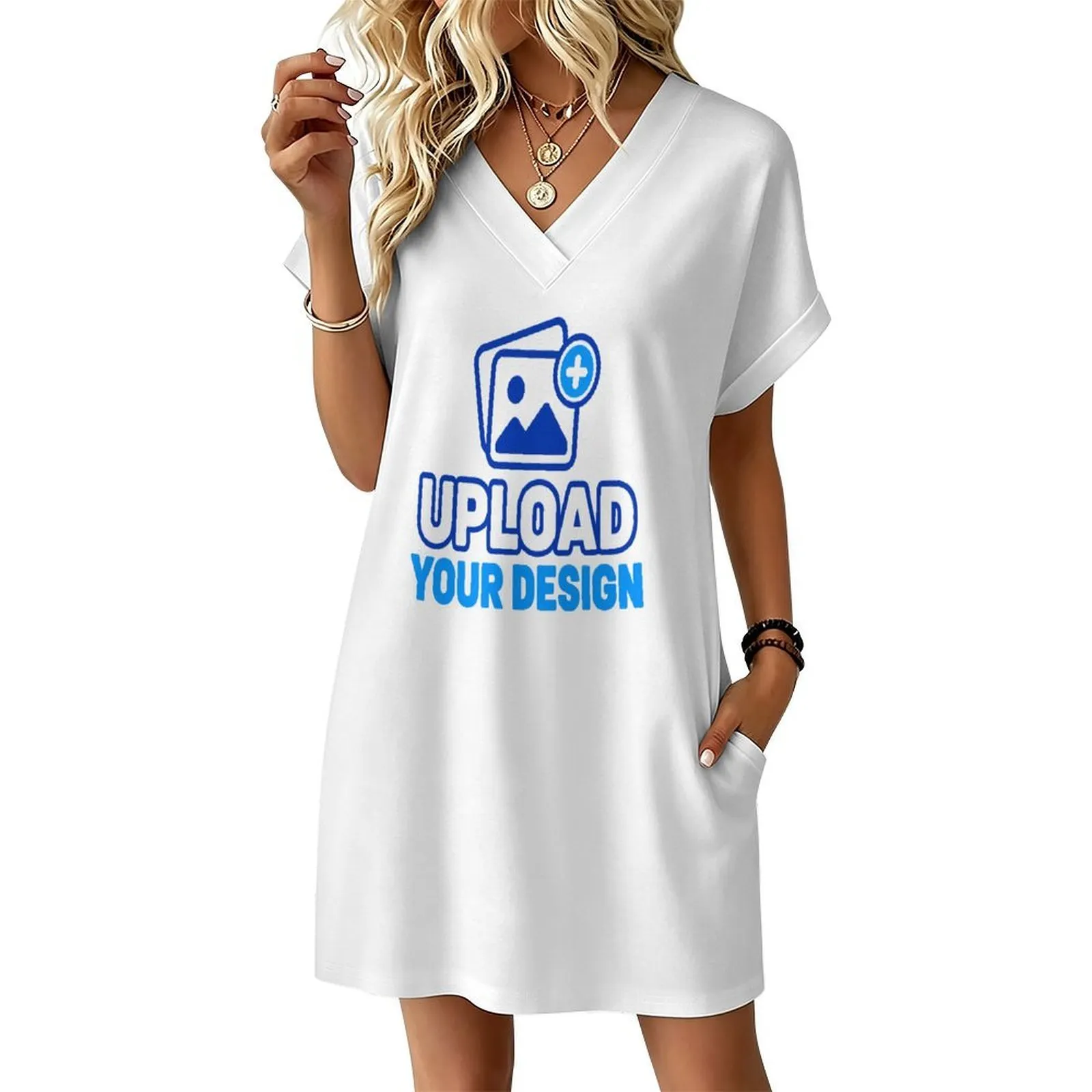 Turn-Up Cuff V-Neck Casual Dress &ndash; personalized print product image 9