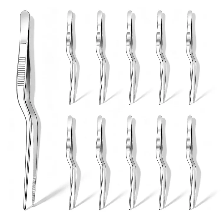 10-Piece Offset Stainless Steel Plating Tweezer Set