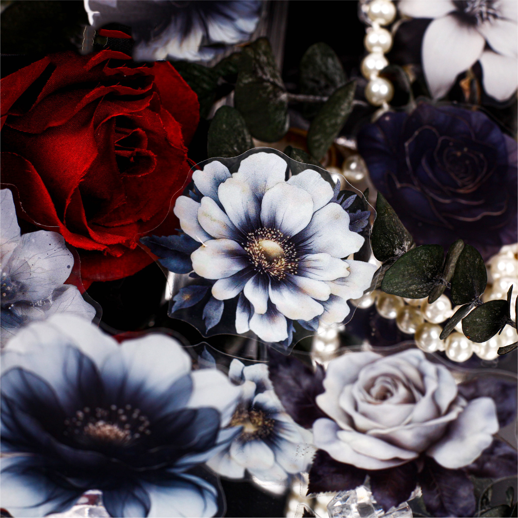 PET 스티커 - 잉크 라임 플라워 악보 시리즈 빈티지 플로럴