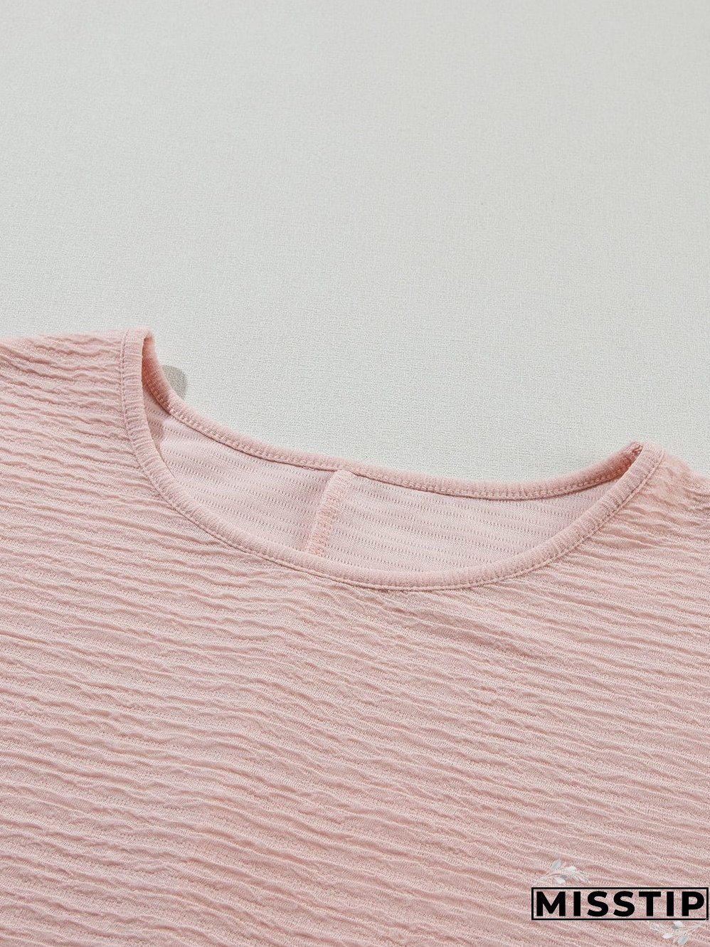 Light Pink Textured Ruffle Sleeve Elegant Blouse