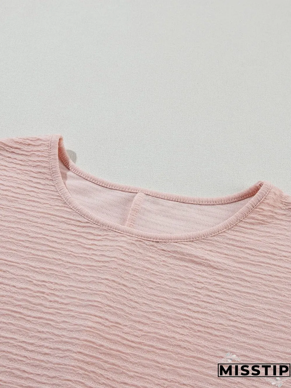 Light Pink Textured Ruffle Sleeve Elegant Blouse