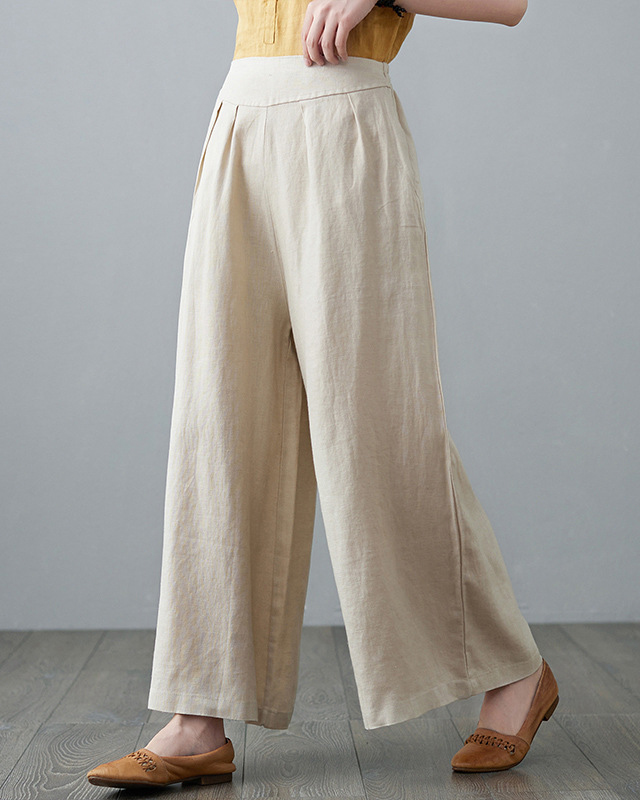 High Waist Loose Linen Solid Color Wide Leg Pants